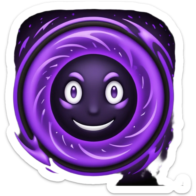 A Discord emoji of a swirling dark void or black hole with violet sparks at the edges. Circular composition, deep shadows, 2D flat vector, white background. sticker