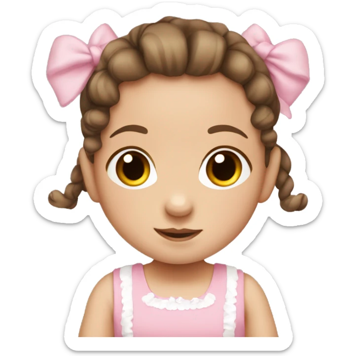 Cute baby girl brown hair and pigtails wearing pink dress and white socks  sticker