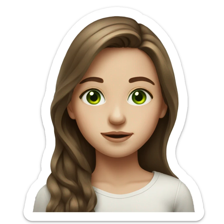 realistic portrait of girl with green eyes long brown hair sticker