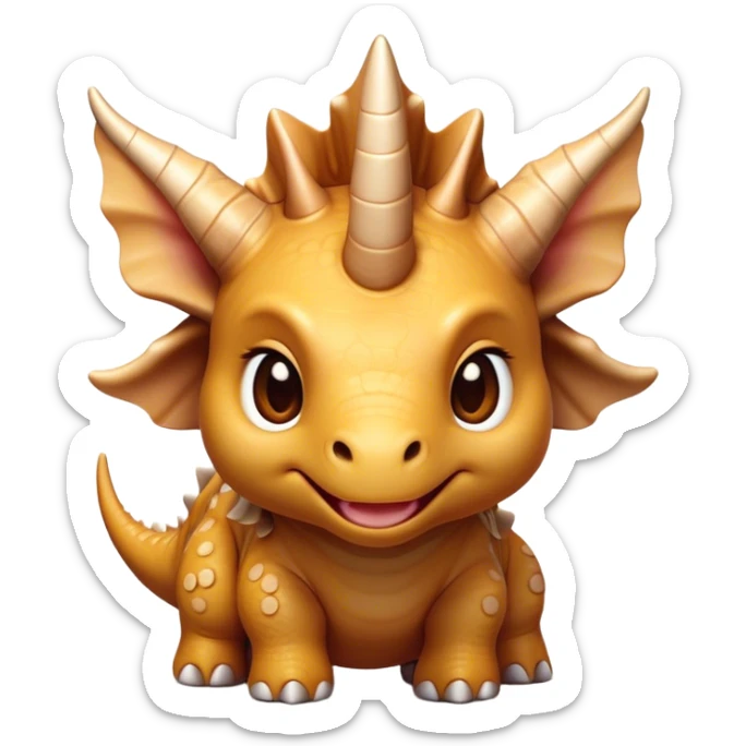 Cinematic Cute Triceratops Portrait Emoji, Head tilted playfully with a gentle smile, featuring a compact, sturdy body with three adorably prominent horns and a charmingly frilled head, Simplified yet irresistibly adorable features, highly detailed, glowing with a warm, inviting earthy glow, high shine, affectionate and lively, stylized with a touch of whimsical dinosaur charm, soft glowing outline, capturing the essence of a mischievous yet endearing Triceratops that seems as if it could trot out of the screen into your arms! sticker