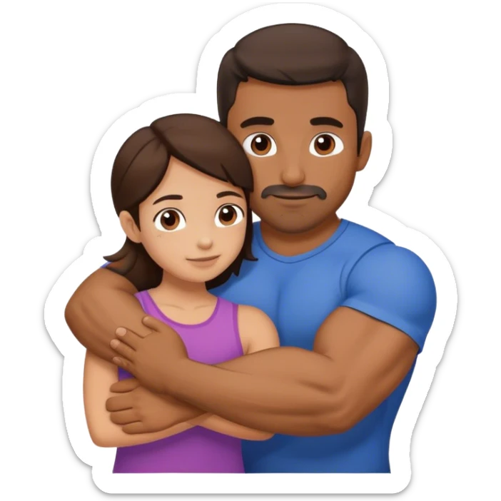 Brown man with short facial hair and muscles hug small brunette woman sticker