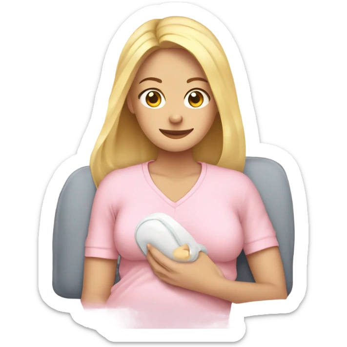 postpartum. blonde woman. light pink shirt. heating pad with cord sticker