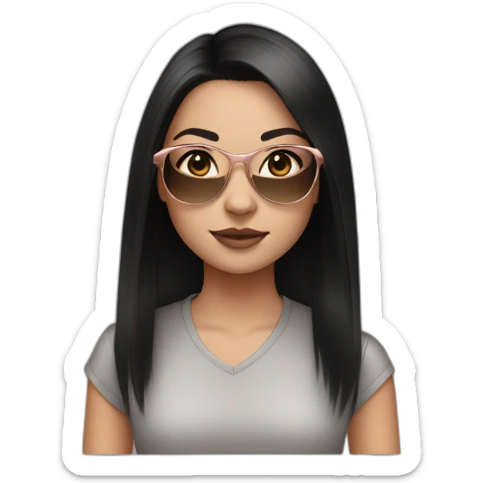 young white girl with rose gold glasses and black straight hair sticker