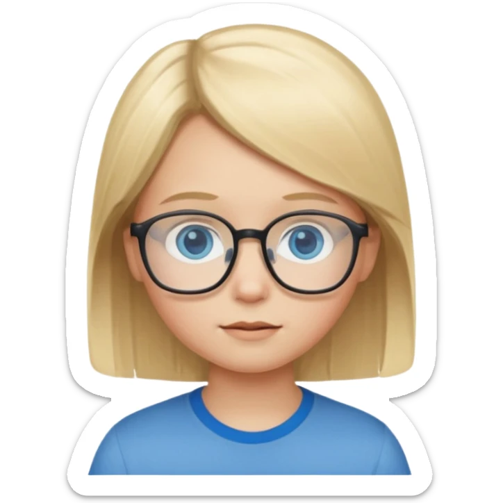 child with straight blonde hair, blue eyes, and glasses emoji sticker