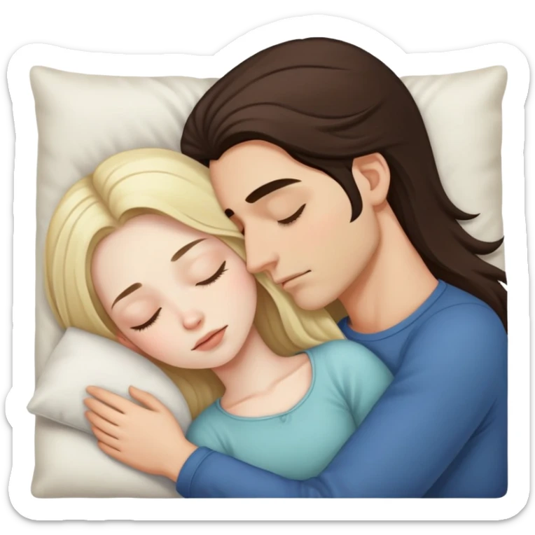 girl with long dark brown hair and pale skin sleeping with a man who is blonde sticker