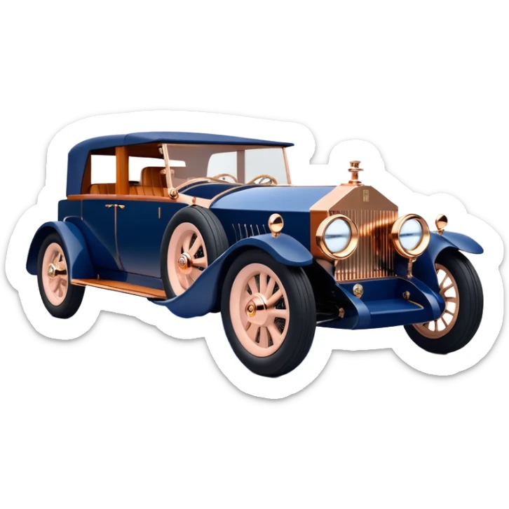 dark blue led lights hot rod nazi 1927 delicately inlaid rose gold wood barrel accents Scrooge McDuck’s chauffeur driven Rolls Royce futuristic electric plasma motors and dynamos with wide racing wheels that are strong agility advanced suspension and steering sticker