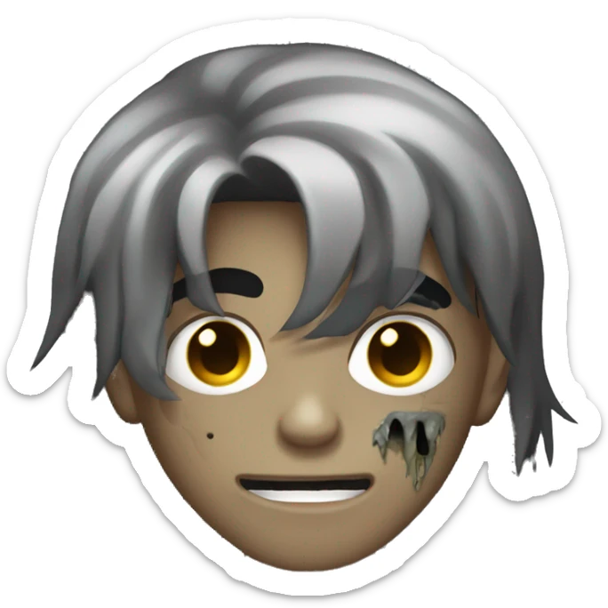 teen light skin boy zombie with long dark hair and dark eyes sticker