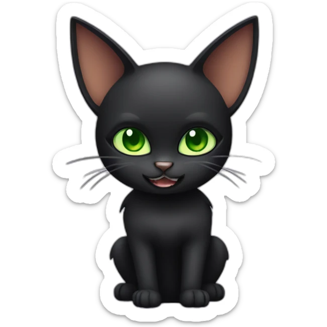 Black cute green eyed cat wearing bat wings and showing her fangs sticker