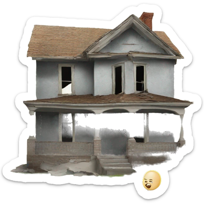 House in disrepair with baby in front of it sticker