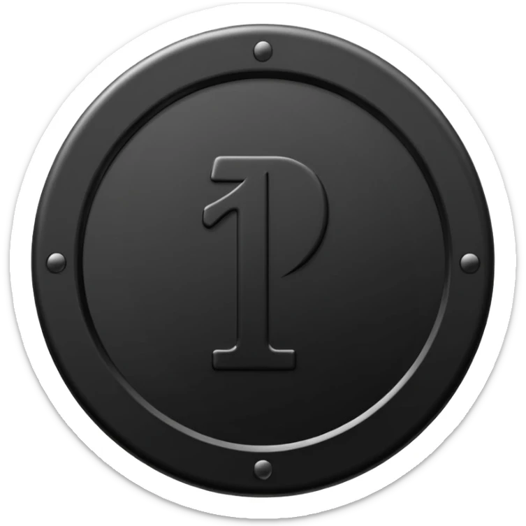 Emoji icon of a black coin with engraved number 1, minimalist style, isolated sticker