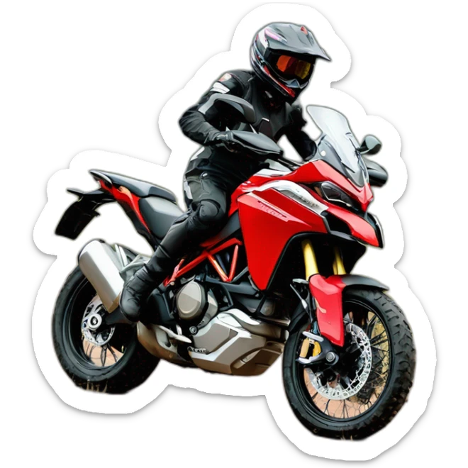 Caricatura Moto Ducati multistrada enduro off road roja y negra manchada de barro sticker