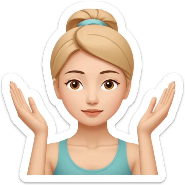 Minimal wellness-style emoji of a woman doing face yoga exercises, hands gently lifting and stretching facial muscles, calm and natural look, clear face yoga movement, simple and easy-to-understand icon, no beauty or medical elements

 sticker