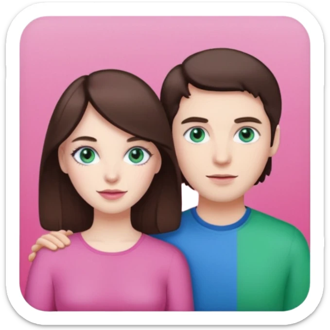 pink polaroid photo of a couple thats white with brunette hair blue and green eyes sticker