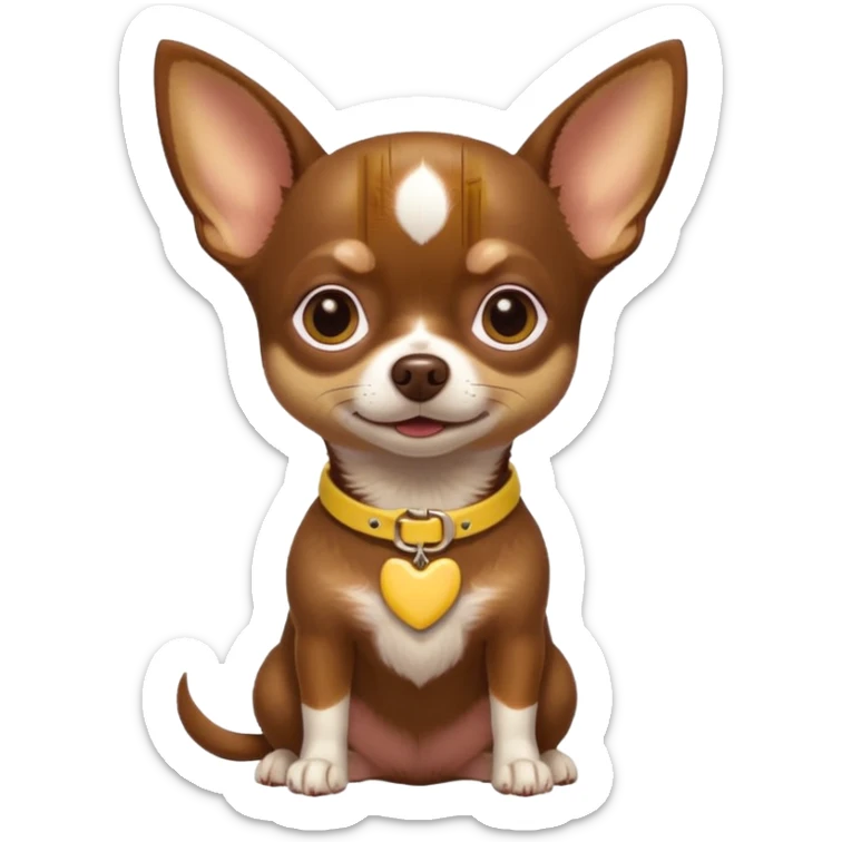 Chihuahua color chocolate con las patitas y pecho color café claro, un pequeño collar amarillo  sticker