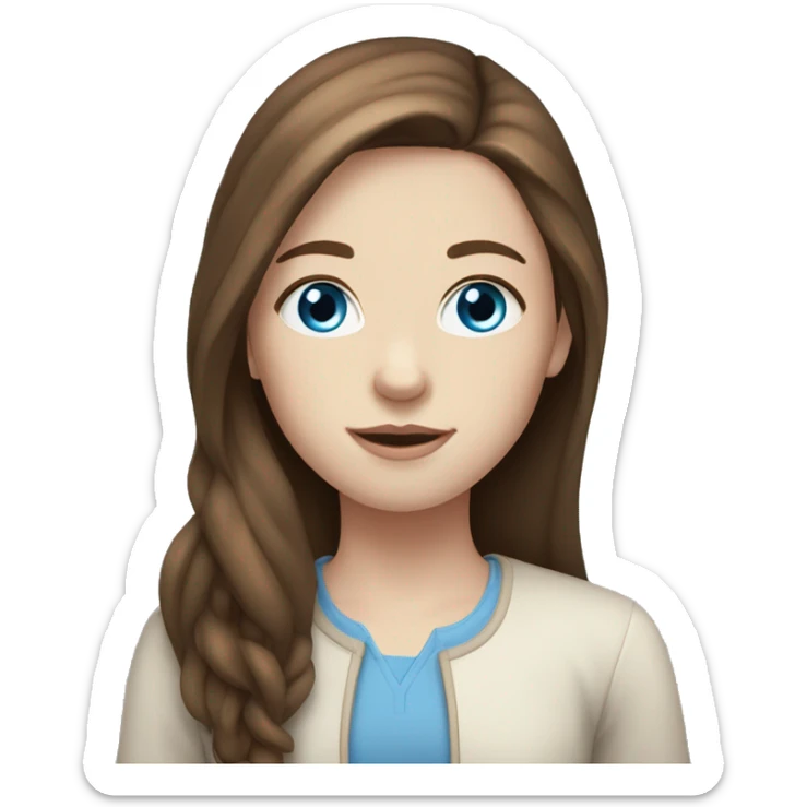 Girl with long brown hair blue eyes pale skin sticker