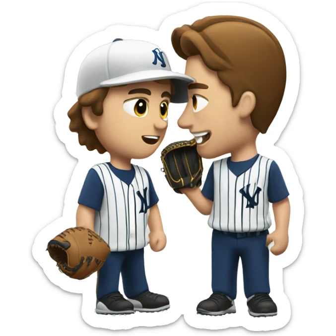 Man with brown hair negotiating with a baseball player in pinstripes sticker