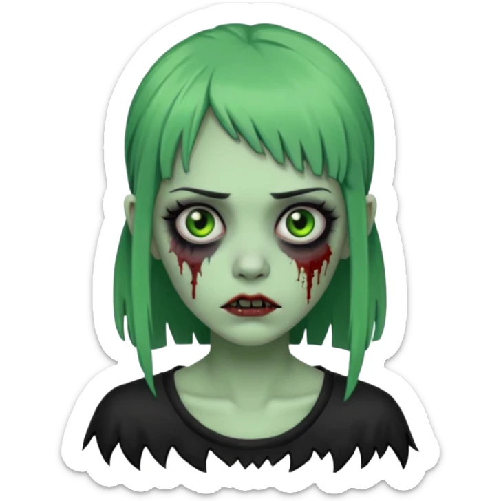 Faça uma zumbi com franja da subcultura gothc com o olho preto ela tem q ser verde  sticker