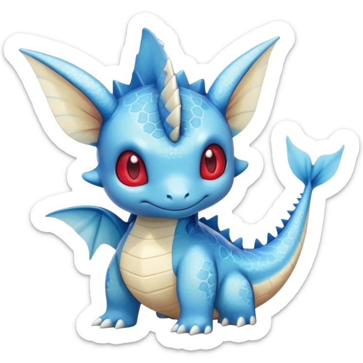 cool cute adorable Lapras-Vaporeon-creature-hybrid full body, four legs, red eyes,  sticker