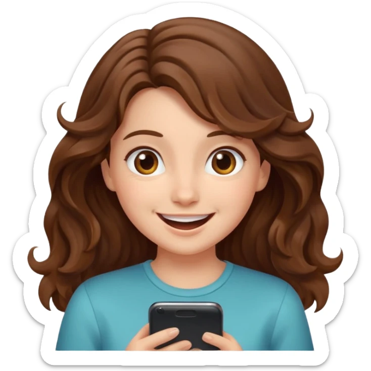 Girl with wavy brown hair Looking at phone and in love and excited and hot sticker