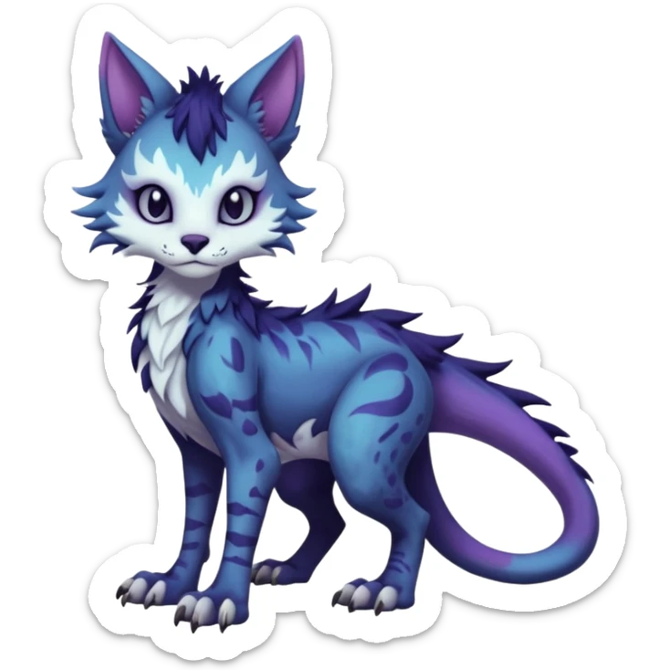 Kawaii dark cute gloomy ghoulish edgy fantasy ethereal feline-vernid-sergal-monster-fursona animal creature full body with intricate markings  sticker