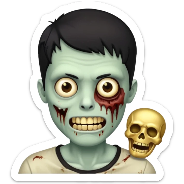 faça um homem zumbi, de cabelo baixo mostrando o dente de ouro sticker