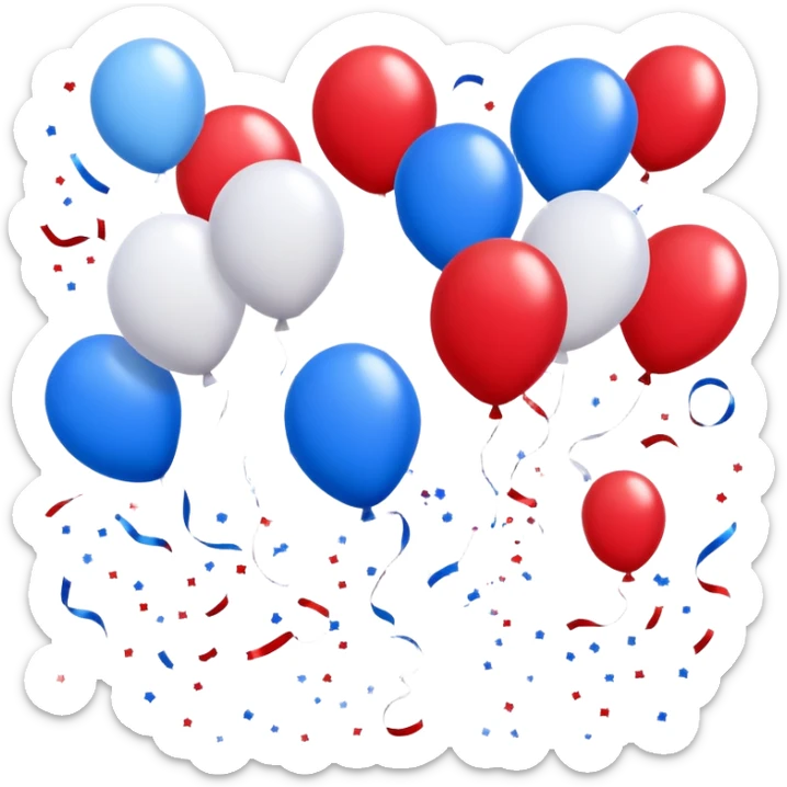 balloons and confetti in red, white and blue for 17th of May sticker