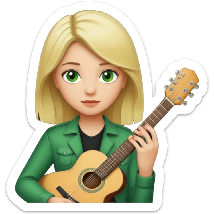 girl with blonde hair green eyes and guitar  sticker