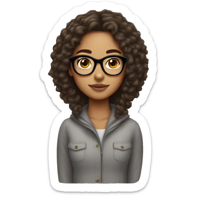 Lightskin girl with freckles with long hair and glasses sticker