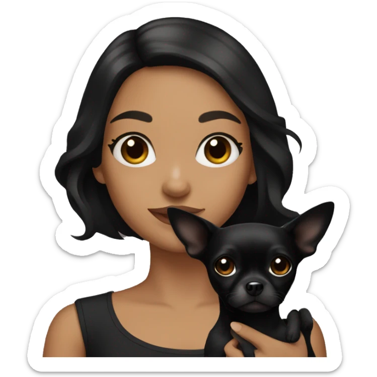 girl with black hair holding 2 all black chihuahuas sticker