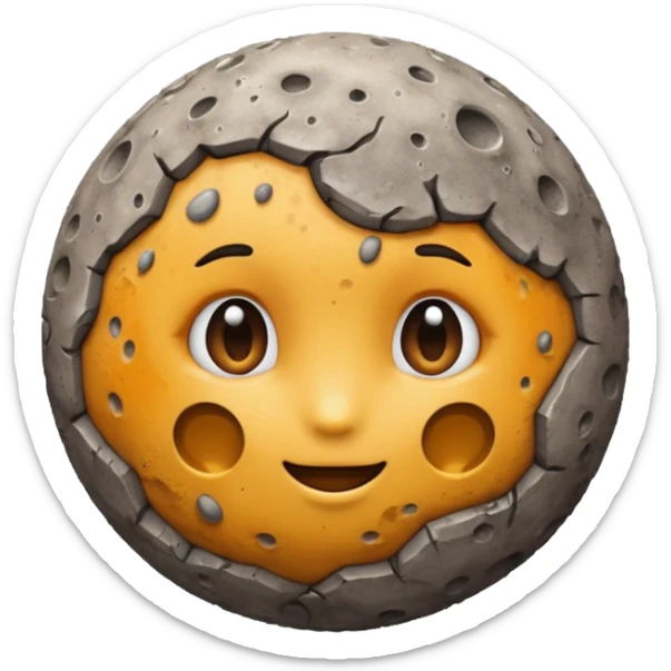 round emoji of Mercury, rocky, gray-brown, covered in craters and rough patches, realistic surface texture sticker