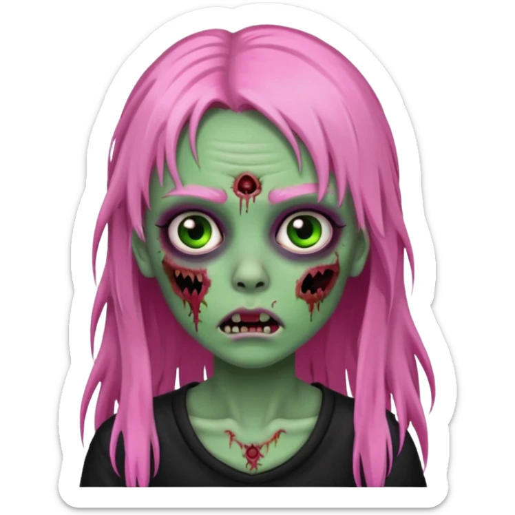 zombie girl with black, pink and green long hair with franja sticker