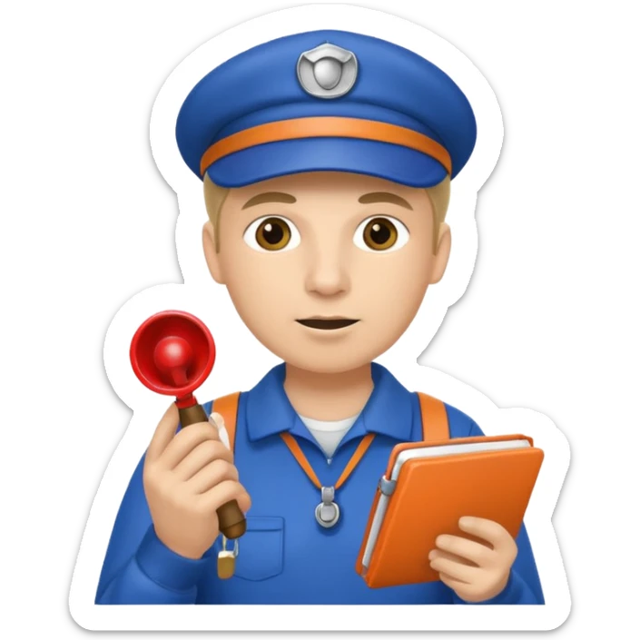 génère moi un émoji d'un coach avec un cahier dans la main un sifflet et une casquette sticker