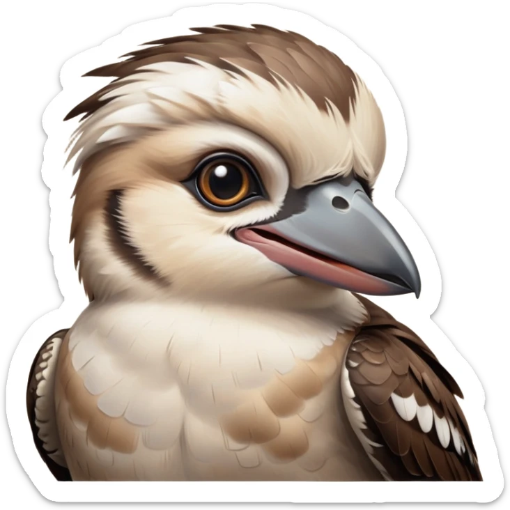 cinematic-cute-kookaburra-portrait-emoji,-head-tilted-playfully-and-inquisitively,-featuring-a-glossy-brown-plumage-with-subtle-cream-accents-and-a-perky,-expressive-beak,-round,-sparkling-large-eyes-filled-with-curious-mirth,-simplified-ye copy 2 sticker