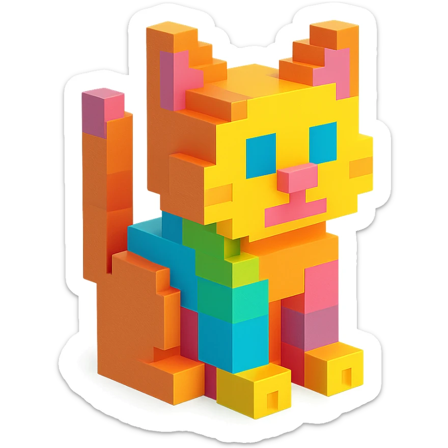 voxel style cat sitting sticker