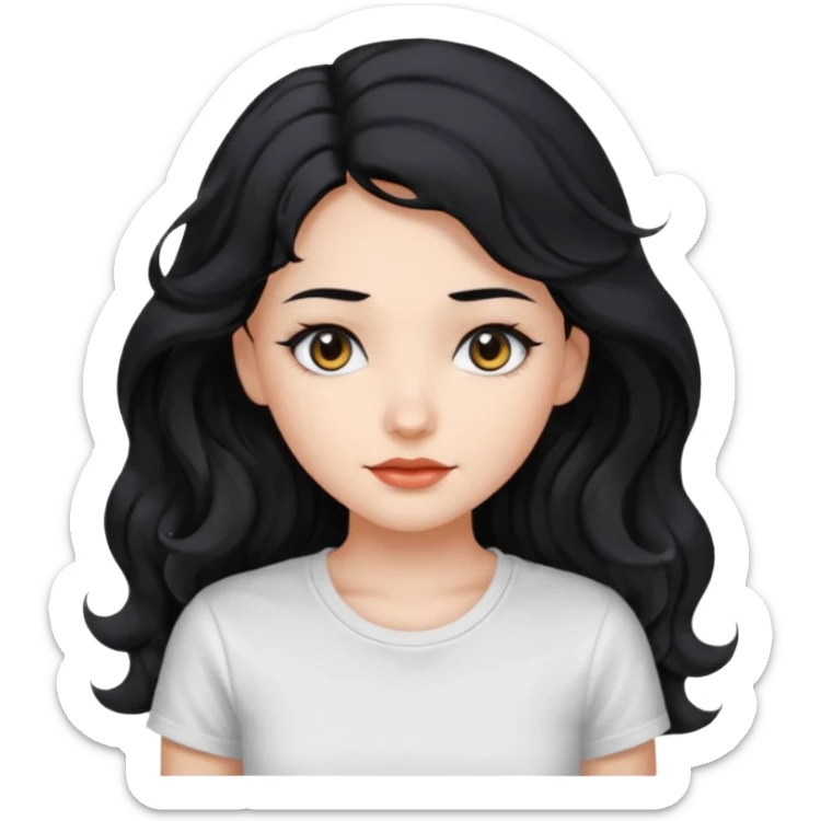 Beautiful girl,Black hair,wavy hair long hair,Black eyes, white T-shirt sticker
