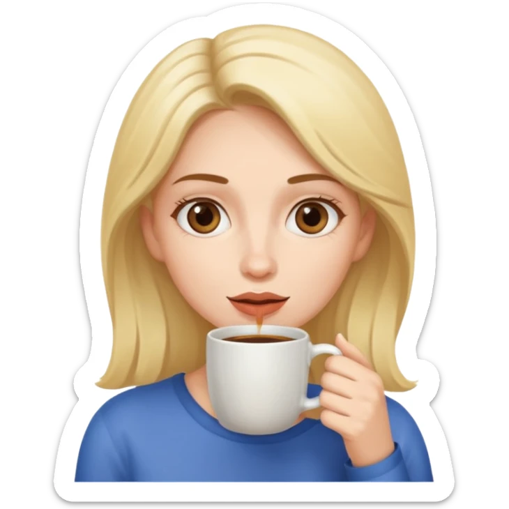 Woman drinking coffee and The edges of the eyes are wide open in the morning sticker
