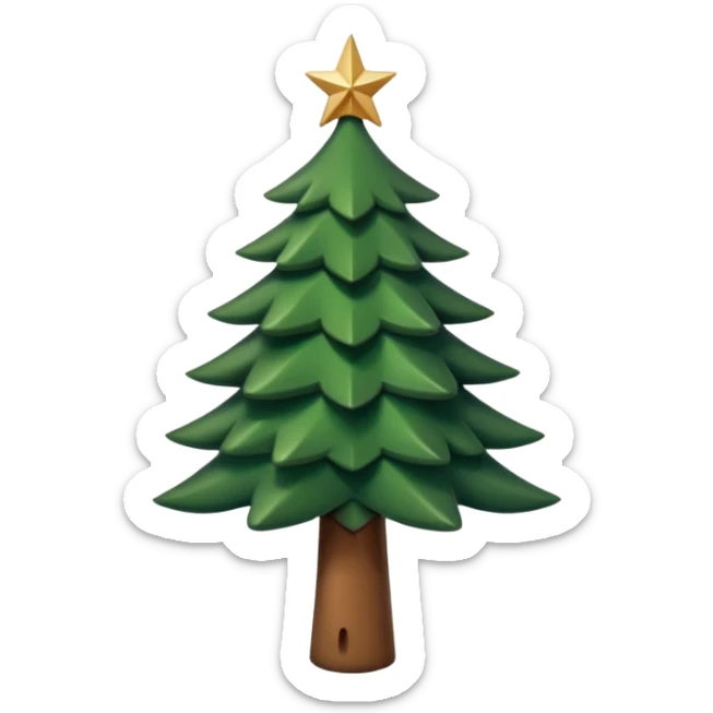 Un emoji représentant un petit sapin stylisé, sans bouche, avec deux grands yeux de biche brillants couleur cannelle. Style minimaliste, mignon et expressif, comme un sticker ou un emoji moderne. Fond parfaitement transparent, haute qualité, bien centré. sticker