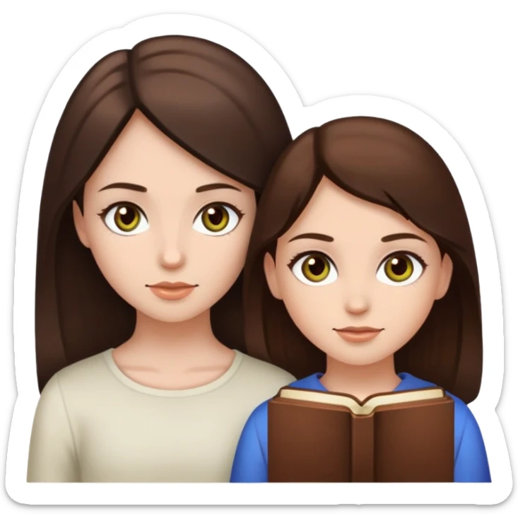 2 girls, one with dark brown hair and hazel green eyes and white skin, and the other with light brown skin, chocolate brown hair and brown eyes  sticker