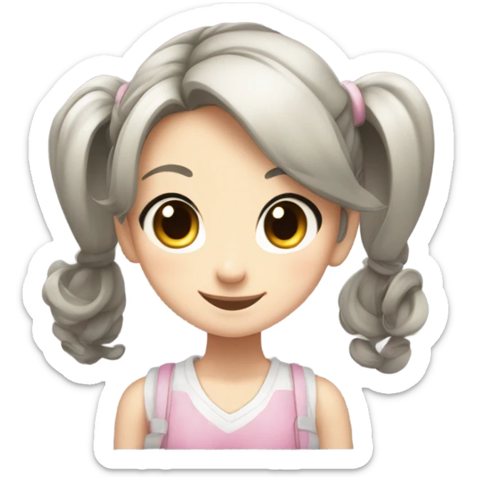 Little girl, black hair in two ponytails, big eyes, cheerful expression, anime style. sticker