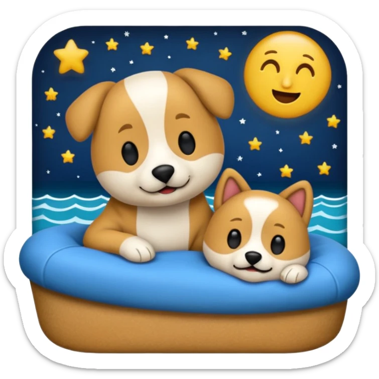 crea un emoji de buenas noches. Pon un texto : Buenas noches Javier y Tobi. Javier es una imagen de profesor y Tobi q sea imagen de un perro sticker