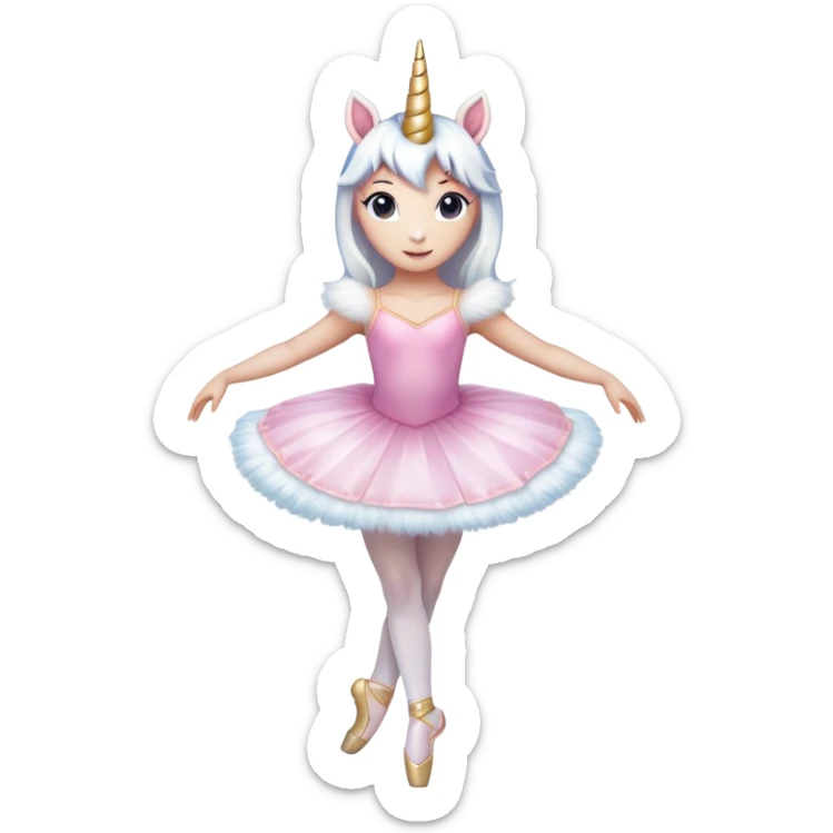 head and shoulders of an anthropomorphised female unicorn ballerina, straight on view, standard pose, clearly a unicorn, apple emoji style sticker
