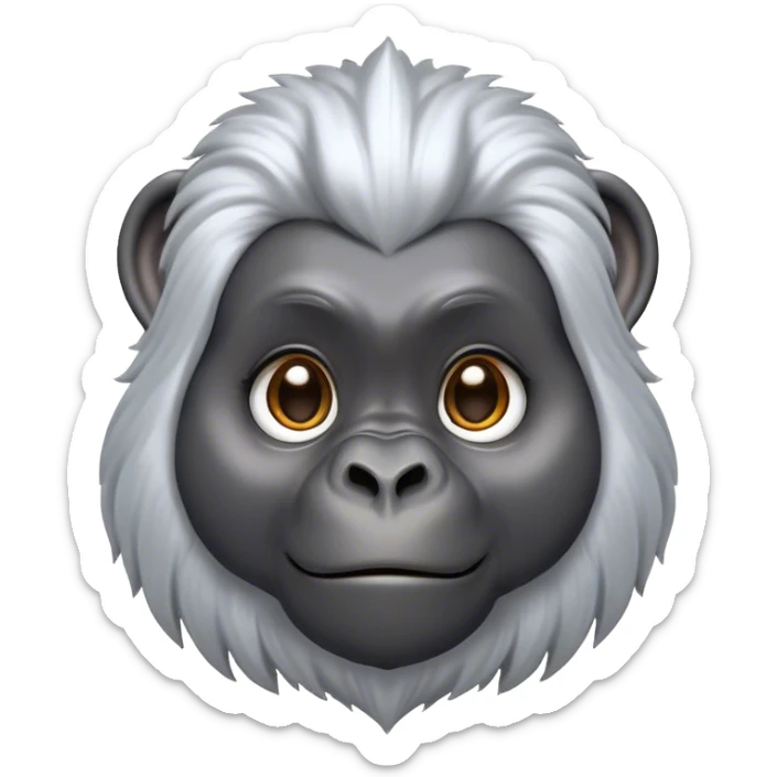 Cinematic Cute mountain Gorilla Portrait Emoji, Head tilted playfully and inquisitively, with a robust build accented by a striking silver mane and round, sparkling eyes full of gentle charm, Simplified yet irresistibly adorable features, highly detailed, glowing with a warm, friendly jungle glow, high shine, affectionate and lively, stylized with a touch of endearing primate whimsy, soft glowing outline, capturing the essence of a mischievous yet loving mountain that feels like it could lumber out of the screen into your arms! sticker