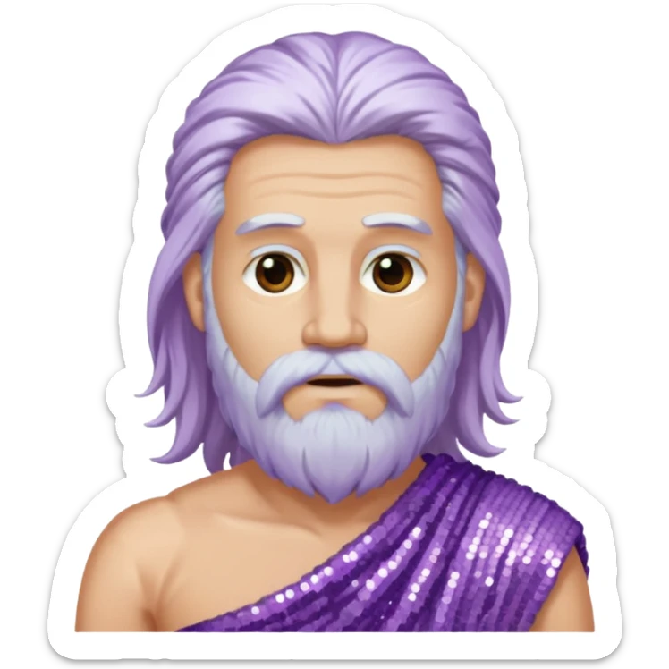 Jupiter from Roman Deities with long white hair and beard, lilac sequin toga sticker