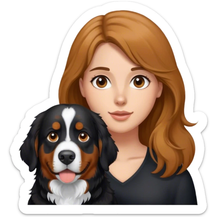 Tête de Chien de race bouvier bernois noir avec jeune femme cheveux châtain clair  sticker