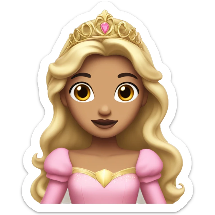 Princess Aurora with black hair with gold tiara pink dress   sticker
