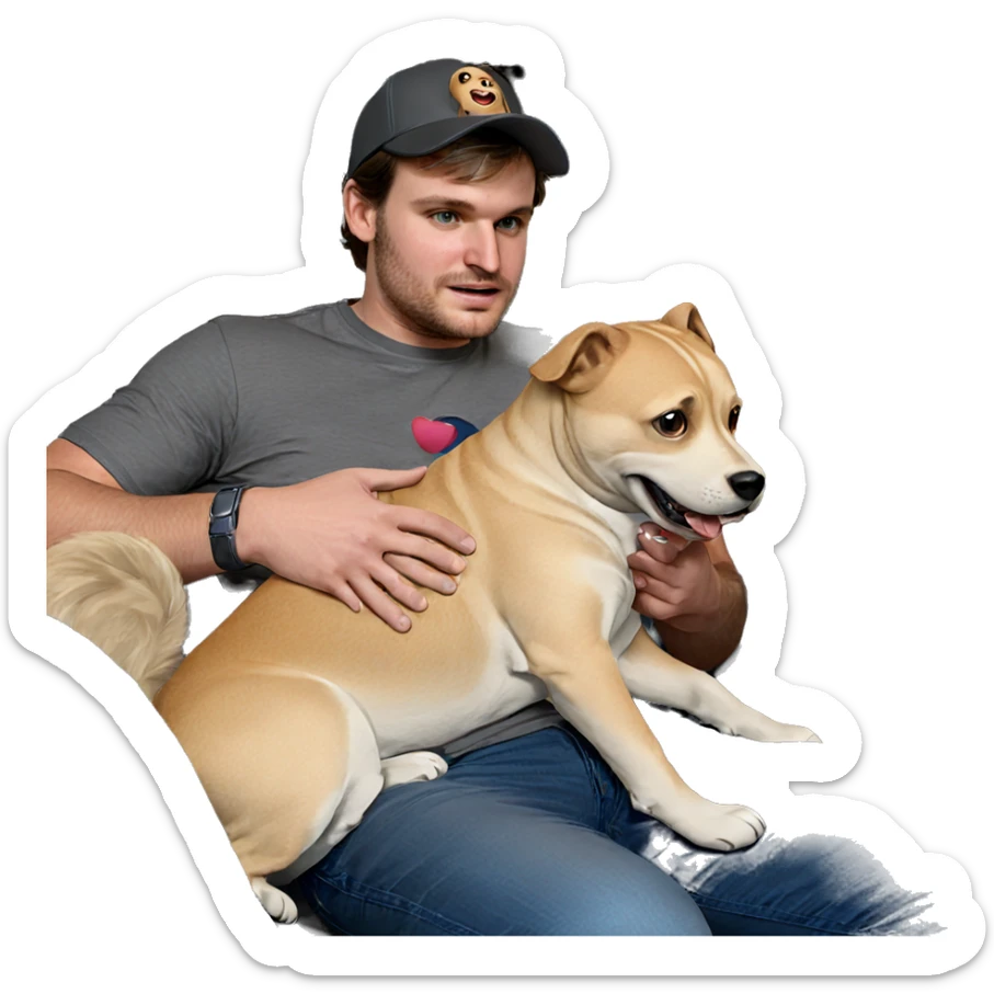 man sitting with dog sticker