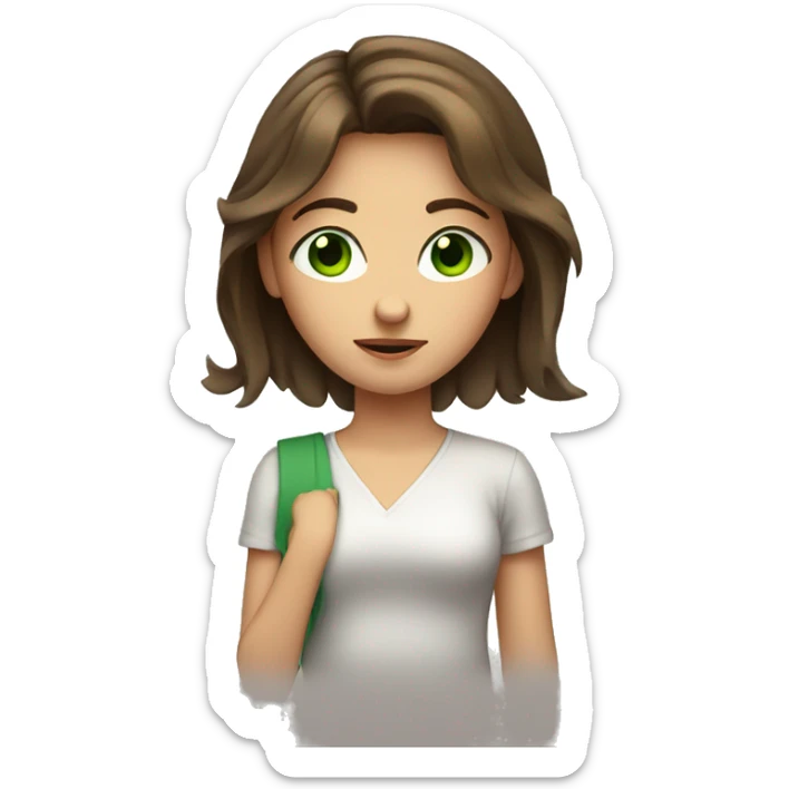 Girl with brown hair and green eyes shrugging shoulders  sticker
