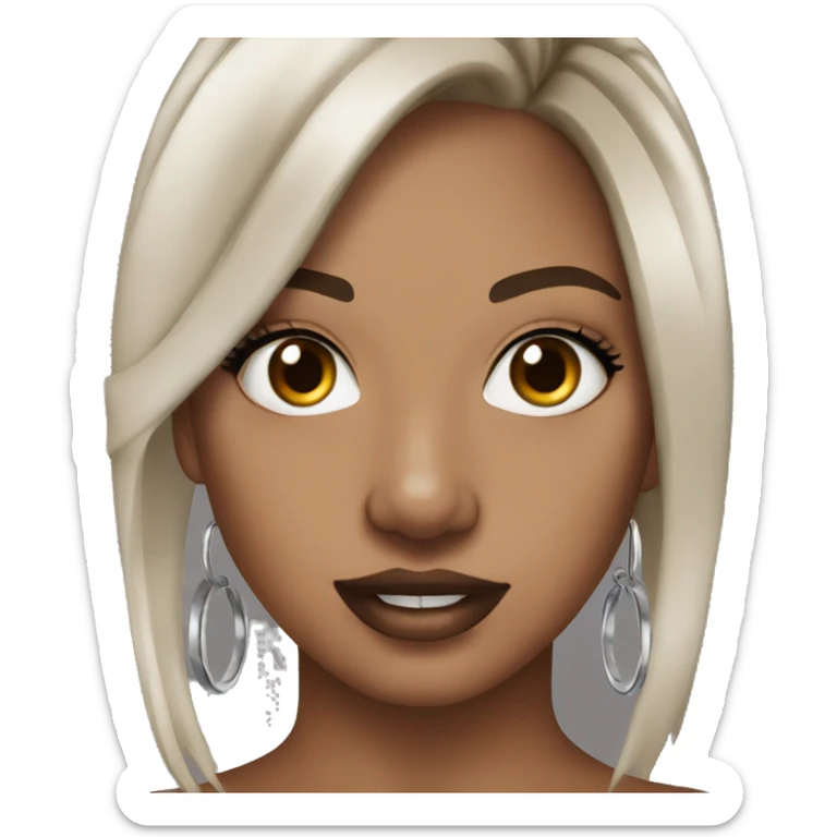 Tattoo girl brown hair silver hoop earrings  sticker