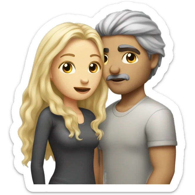 Long blond-hair-woman-and-dark grey-hair-man with no facial hair-kisses sticker