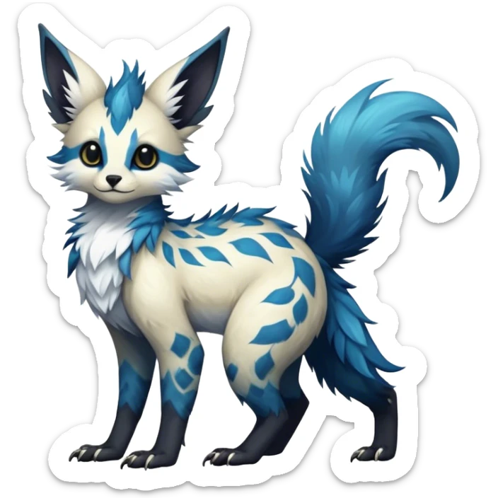 Epic Feral Rare Fantasy shiny edgy cool fluffy Vernid-Trico-species-hybrid-animal by LiLaiRa, random markings, tufted tail, tufted ears, full body sticker